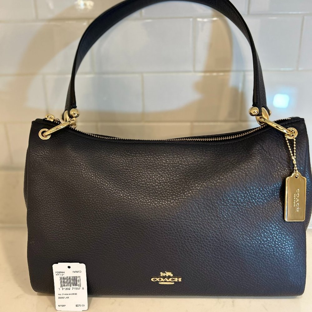 Coach Pebbled Leather Mia Shoulder Bag – Midnight (dark blue)